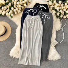 

Casual Women Midi Base Skirt 2022 New Korean Fashion Elegant Solid Elastic Waist Lace-up Long Skirt All-match Streetwear Skirts