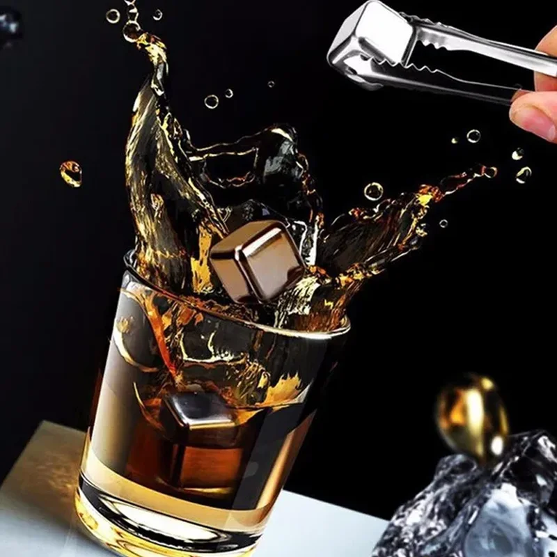 Stainless Steel Ice Cubes Set Reusable Vodka Wine Beer Cooler Whiskey Wine Cooling Cube Chilling Rock Tool Party Bar Accessories