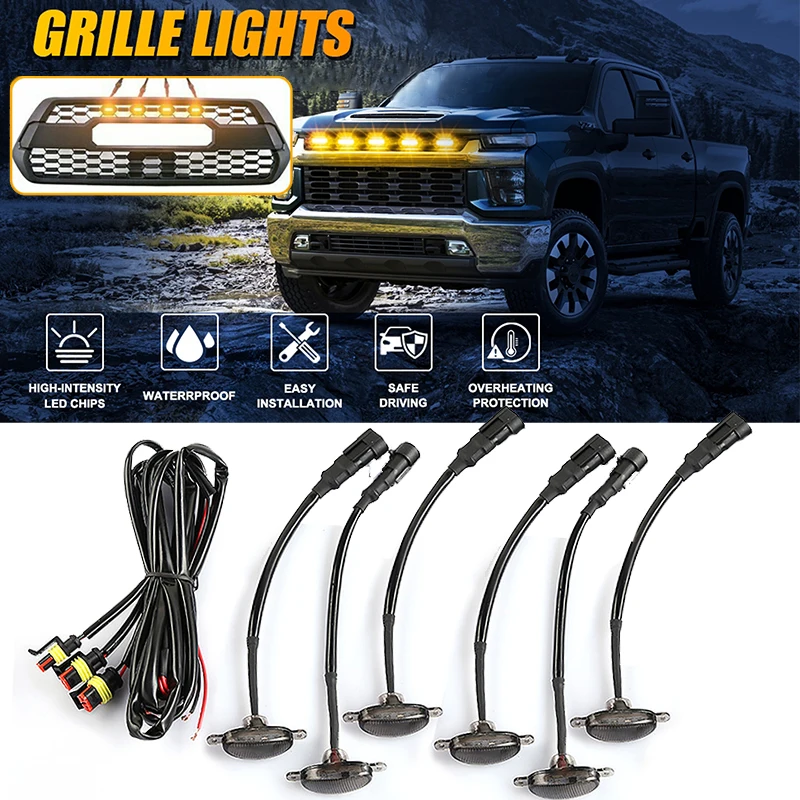 

Universal LED Grille Light Car Smoked Amber White 4LED Grill Light Lighting Eagle Eye Lamp for Off Road Trunk SUV Ford Toyota