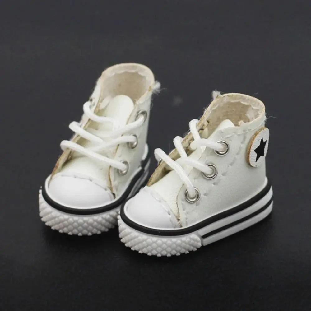 1 Pair Leather Leather Doll Shoes Star Shoelace Doll Canvas Shoes Casual High Heel Dolls Shoes High-top Canvas Obitsu 11