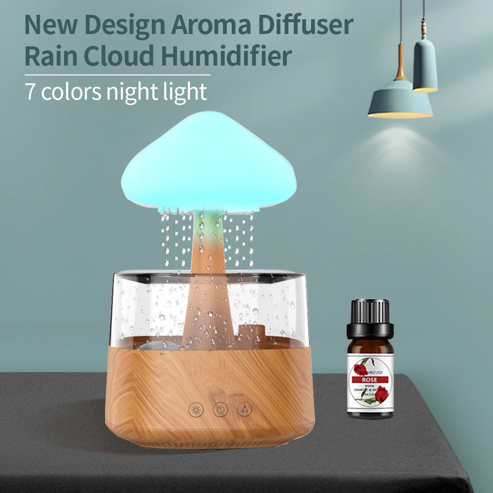 Youyeetoo Zen Rain Cloud Night Light Aromaterapia Diffusore Di Oli Essenziali Umidificatore Rilassante Con Gocce D'Acqua Calmanti Suoni