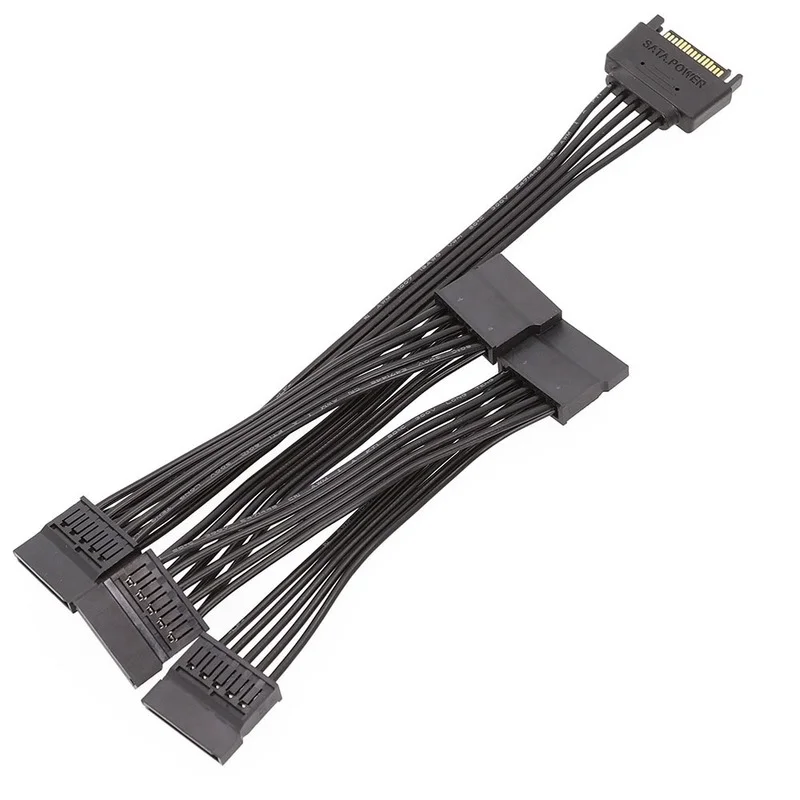 15 Pin SATA Power Extension Hard Drive Cable 1 Male To 5 Female Splitter Adapter Hard Disk Expansion Cable (60CM) sata 15pin m 1 to 5 sata 15pin f hard drive power supply splitter cable cord for diy pc sever 15 pin power 60cm