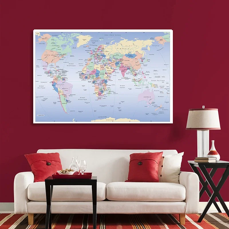 225x150cm Large Classic World Map In French Poster Non-woven Painting Wall Decor Home Decoration for Children School Supplies world map poster