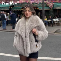 2024 Winter New Fashion Gradient Fluffy Fur Coat Women High Street Luxury Big Fur Collar Faux Fox Fur Jacket Female Overcoats 1