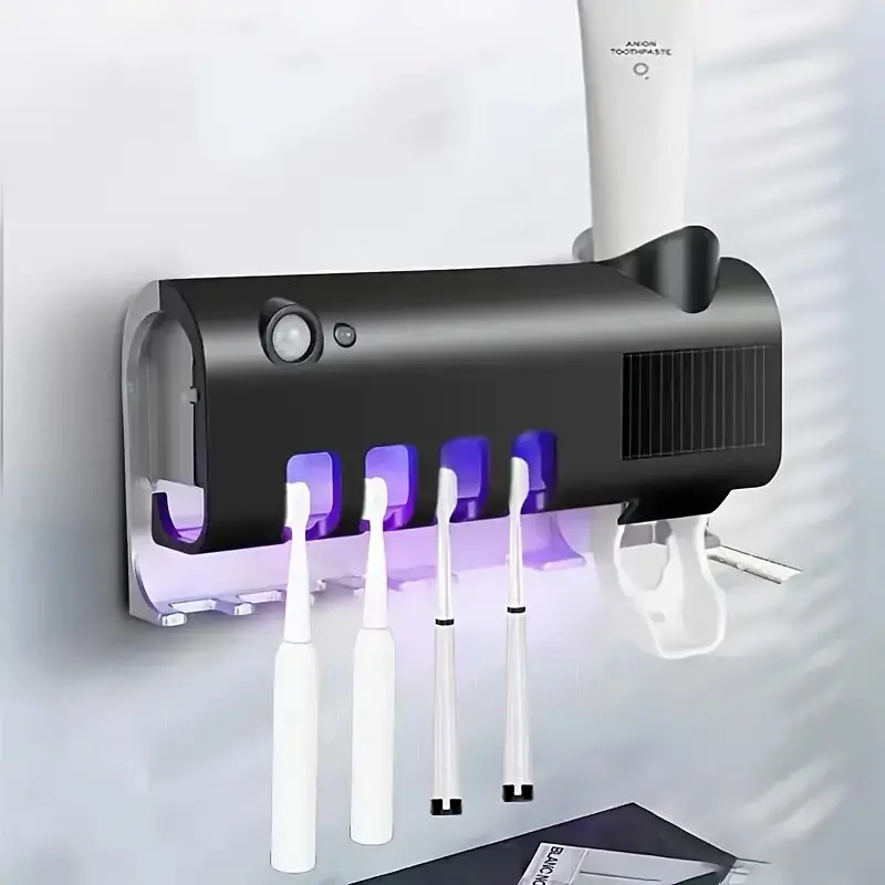 Wall Mounted Toothbrush Holder 4-slot Bathroom Storage Box No Drilling Installation New Year