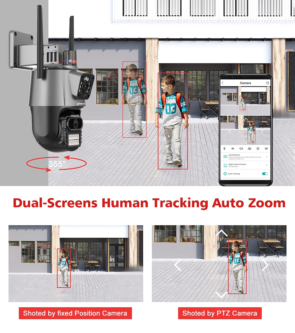 Dual Lens Wifi Camera Outdoor Dual-Screen AI Auto Tracking PTZ IR Color  Night Vision Onvif 2-Way Audio Surveillance Camera iCSee