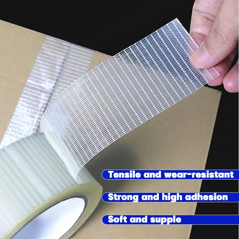 Fiber Tape Tape Strong Mesh Fiberglass Reinforced Transparent Single Side Adhesive Seal Packaging Fixed 25M