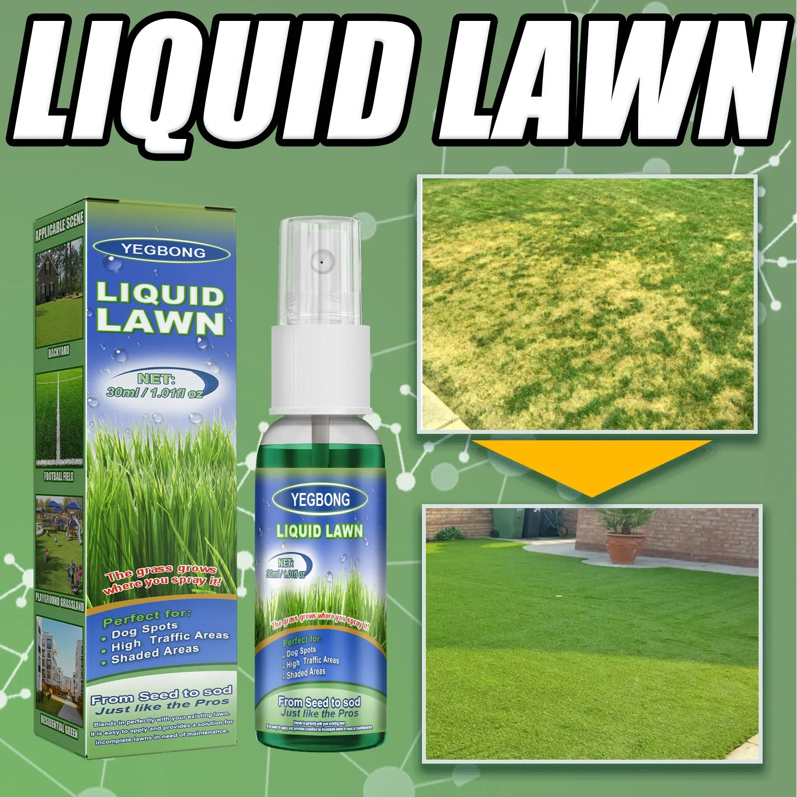 

Yegbong green lawn spray backyard outdoor playground football field grass growth concentrated nutrient solution spray