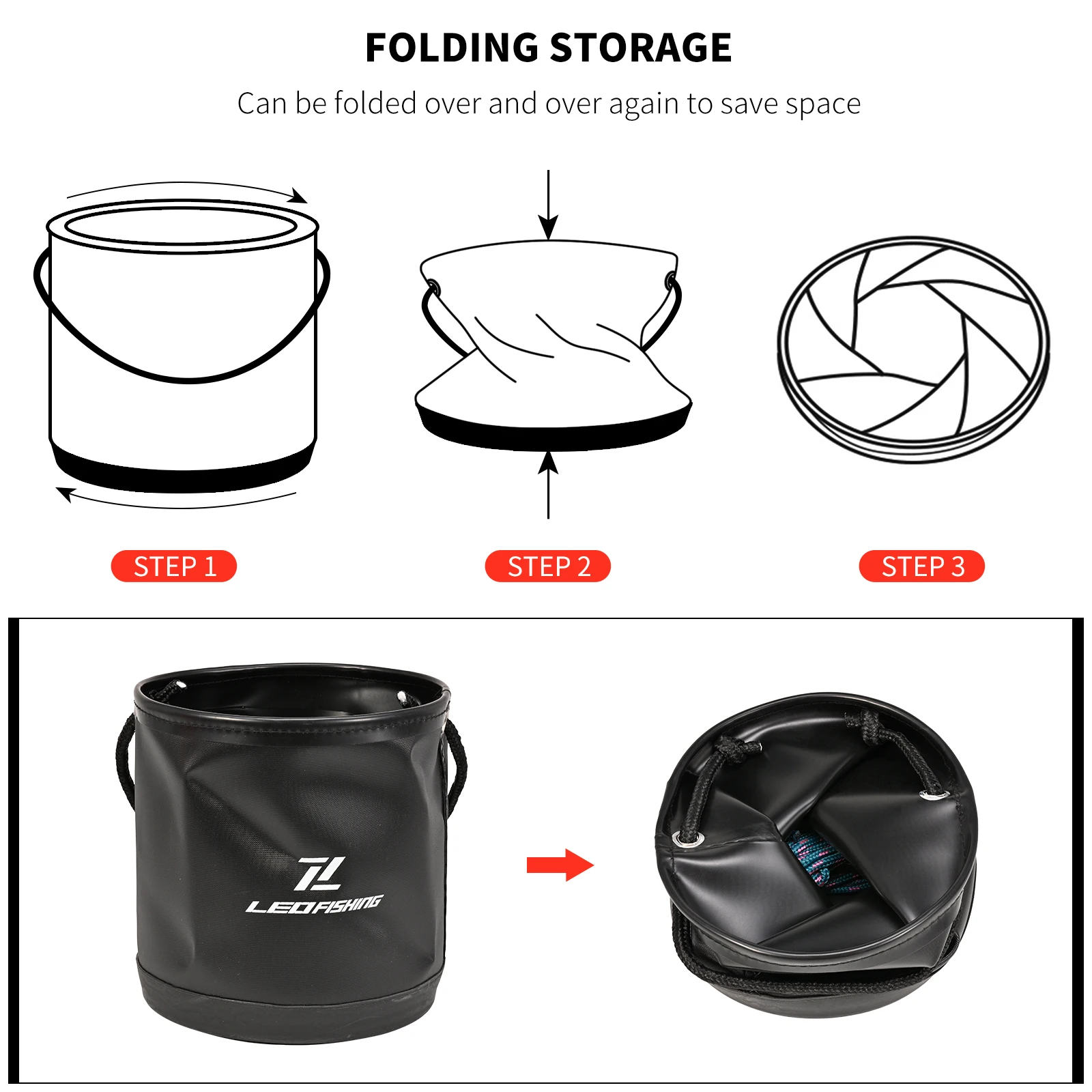 LEOFISHING PVC Coated Folding Fishing Barrel Basket 4L Waterproof Outdoor Essential Fish Protector Accessories