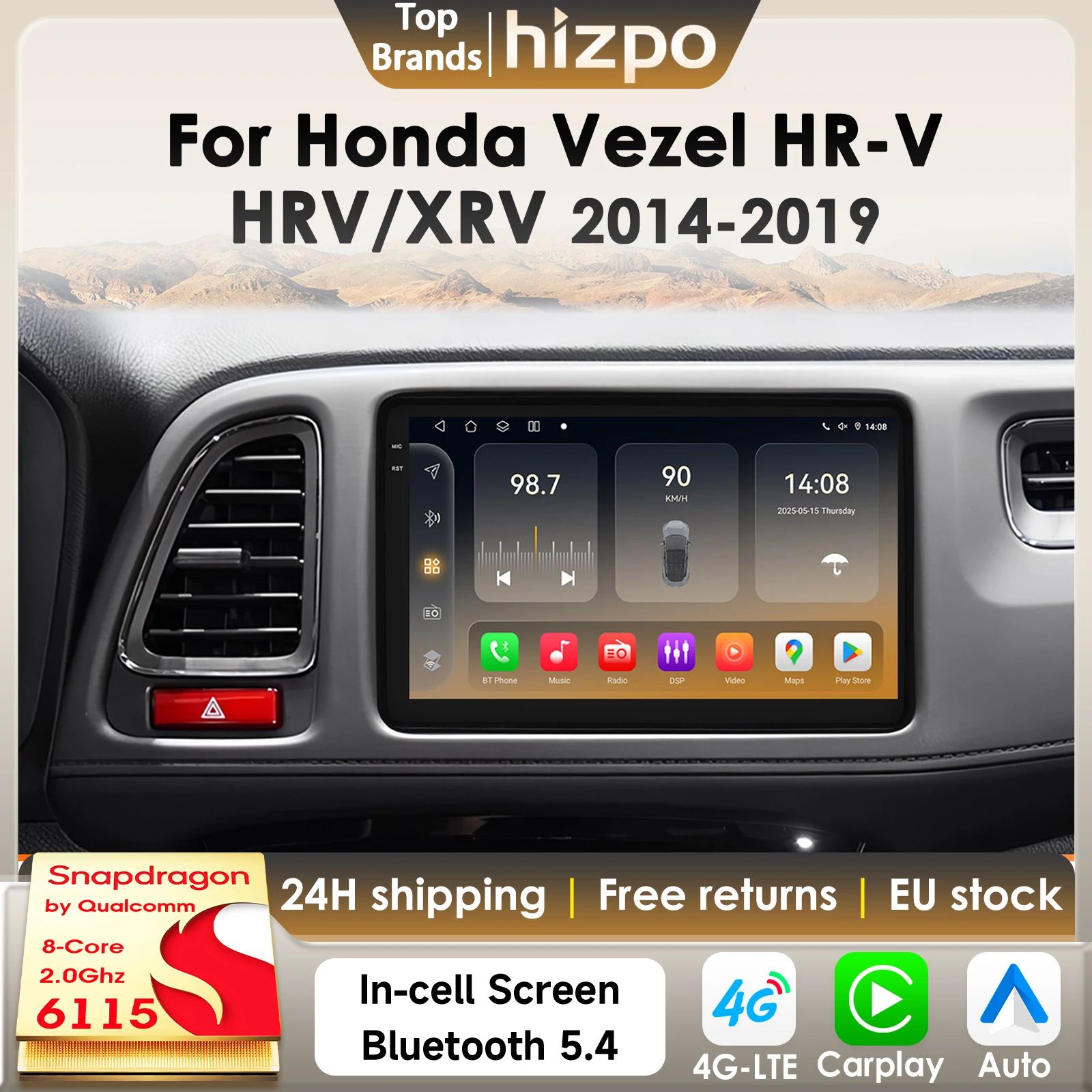 Hizpo 8Core 2Din AI Android 14 Autoradio Für Honda Vezel HR-V HRV XRV 2014-2019 Auto Multimedia GPS 4G Carplay Von Snapdragon 6115