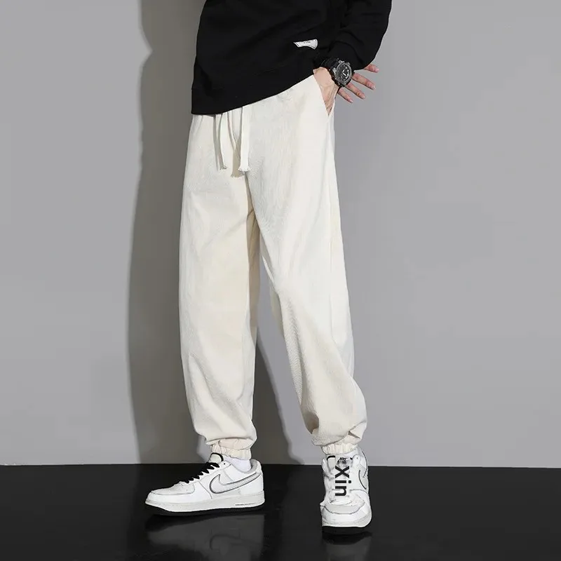 Men's Corduroy Harajuku Pants Loose Fit Trendy Spring Autumn Skateboard Sport Long Trousers Comfortable Casual Loose Leggings