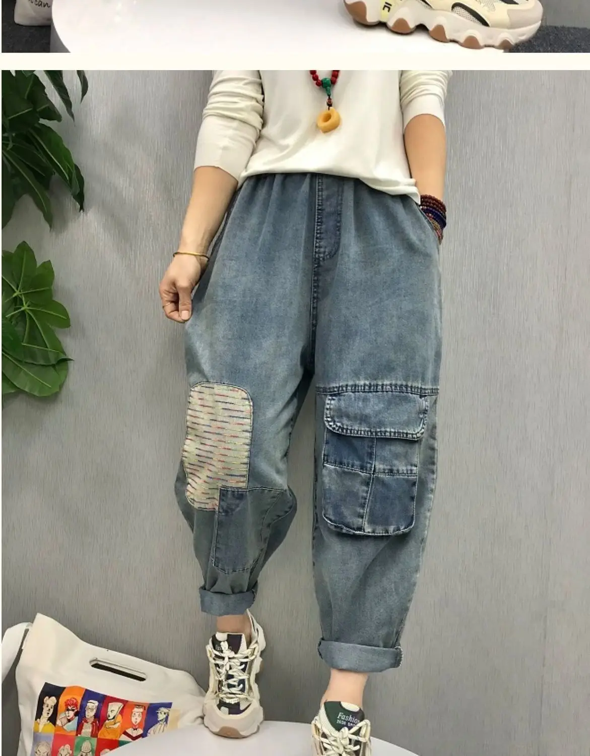 purple brand jeans Summer Jeans Women 2022 Vintage Loose Big Pocket Ankle-length Pants Female High Waist Harem Pants Ladies Thin Patchwork Jeans black jeans