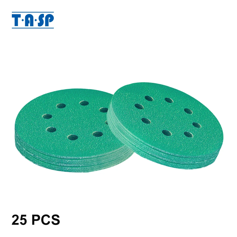 TASP 25pcs 125mm Sandpaper 5" Film Sanding Disc Professional Anti Clog Sand Paper Hook & Loop Abrasive Tools with Grits 60~400