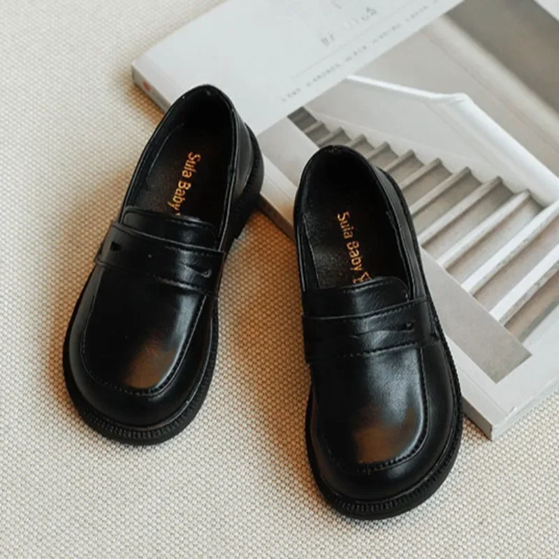 2-8Y Children's British Leather Shoes Spring New Versatile Comfortable Boys' Girls Black Single Shoes Retro Soft Leather  Shoes 3
