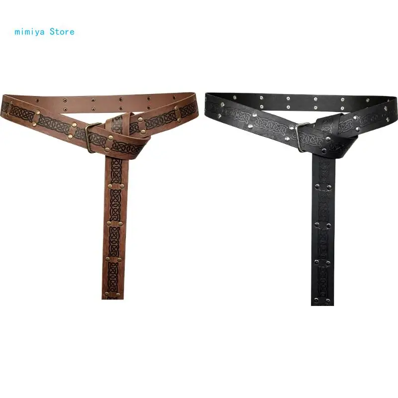 

pipi Vintage Medieval Belt Wide PU Leather Belt Renaissances Knight Belt