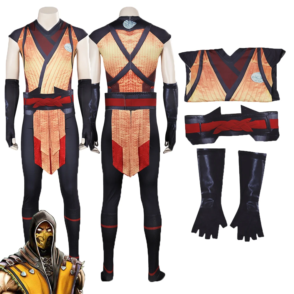 

Костюм для косплея из игры Mortal Cos Kombat Scorpion, комбинезон с принтом, наряды на Хэллоуин, карнавальный костюм для взрослых мужчин, ролевые игры