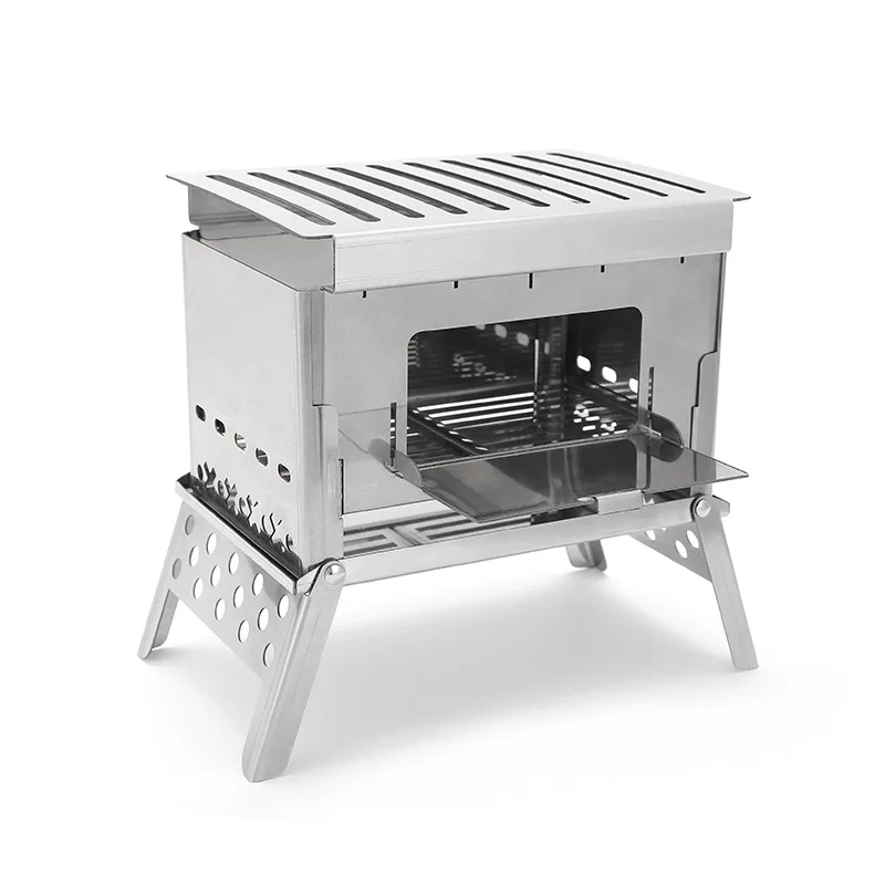 

Outdoor Stainless Steel Grill Camping Mini Detachable Portable Wood Stove Picnic Charcoal Stove