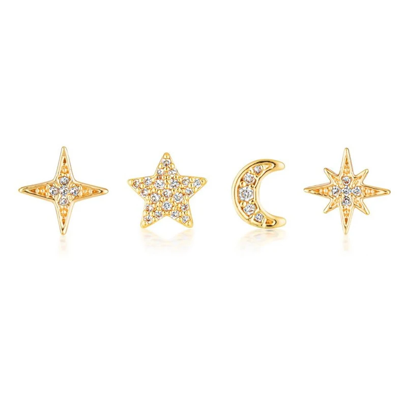 

Set Earrings For Women 4PCS/Set 925 Sterling Silver Mini Moon StudPiercing Earring Jewelry Plata de ley 925 Pendientes