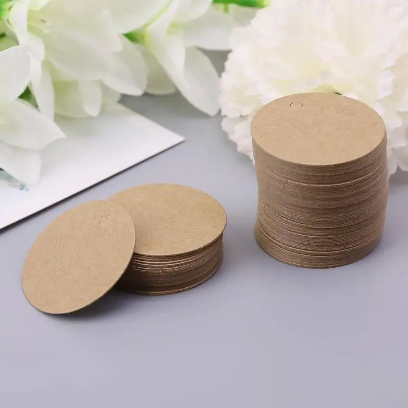 72XF 100pcs Blank Kraft Paper Hang Tags Wedding Party Favor Label Price Gift Card 4cm