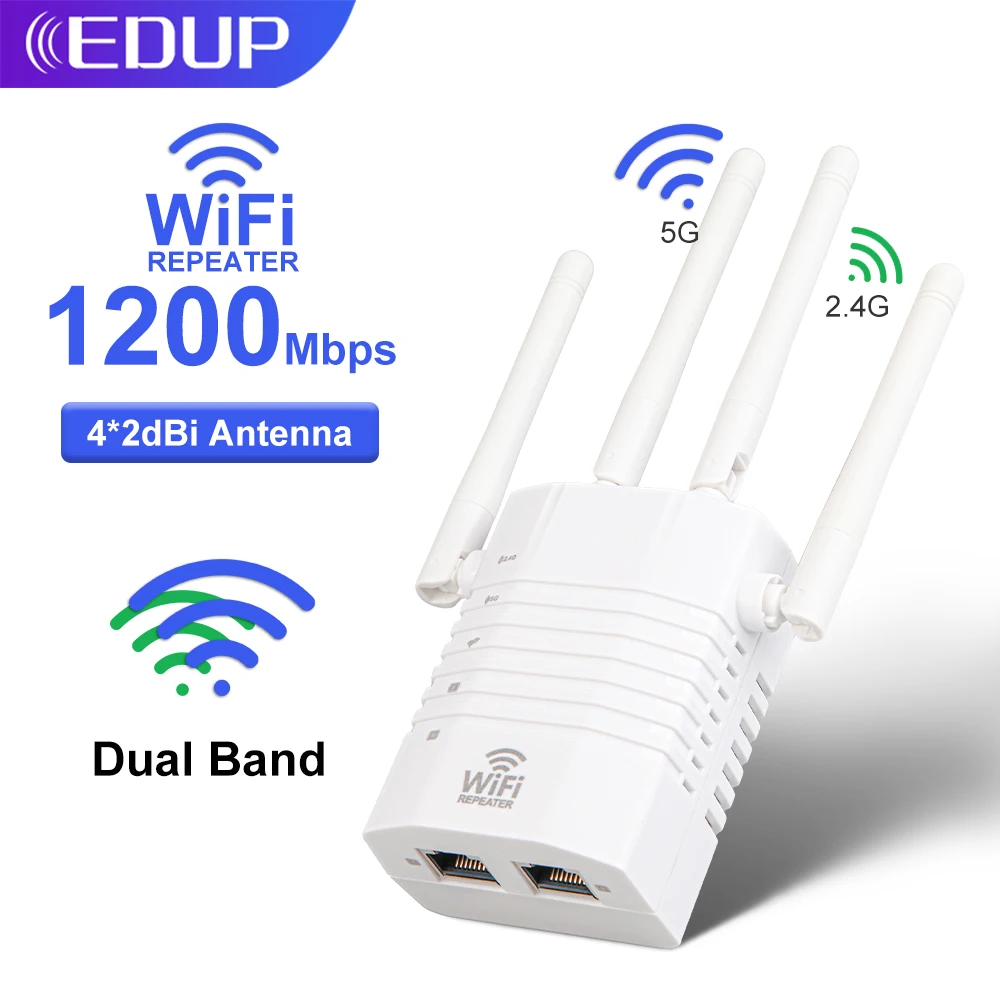 EDUP 5GHz WiFi Repeater Extender 1200Mbps Wireless WiFi Repeater 2.4G AP Repeater Mode One Click WPS Network Extender Long Range 