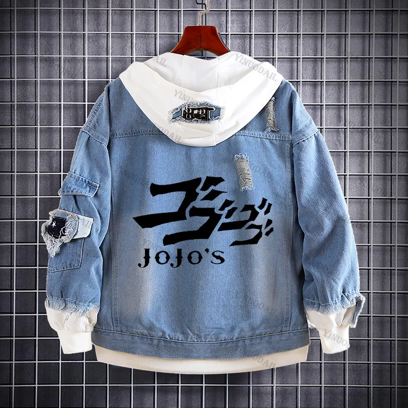 thumbnail image 1 of JoJo's Bizarre Adventure Chaquetas vaqueras Anime Fifures Hole Coat Sudaderas Para Hombres Jean Cosplay disfraces regalos de navidad, 1 of 5