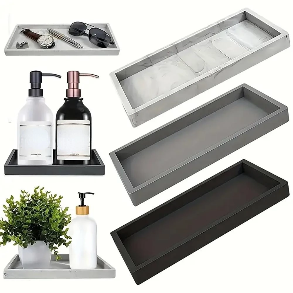 1Pc Bathroom Dressing Silicone Tray, Rectangular Dishwashing Liquid and Sponge Rack, Dressing Table Perfume Organizer, Cosmetic Ring Storage Tray, Home Essentials, Home Decoration, Furniture