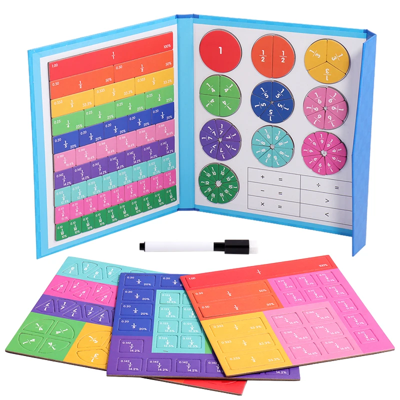 Fraction Math Manipulatives Math Mastery Montessori Magnetic Fraction Puzzles Colorful Wooden Book for Children Arithmetic Learning Teaching Aids