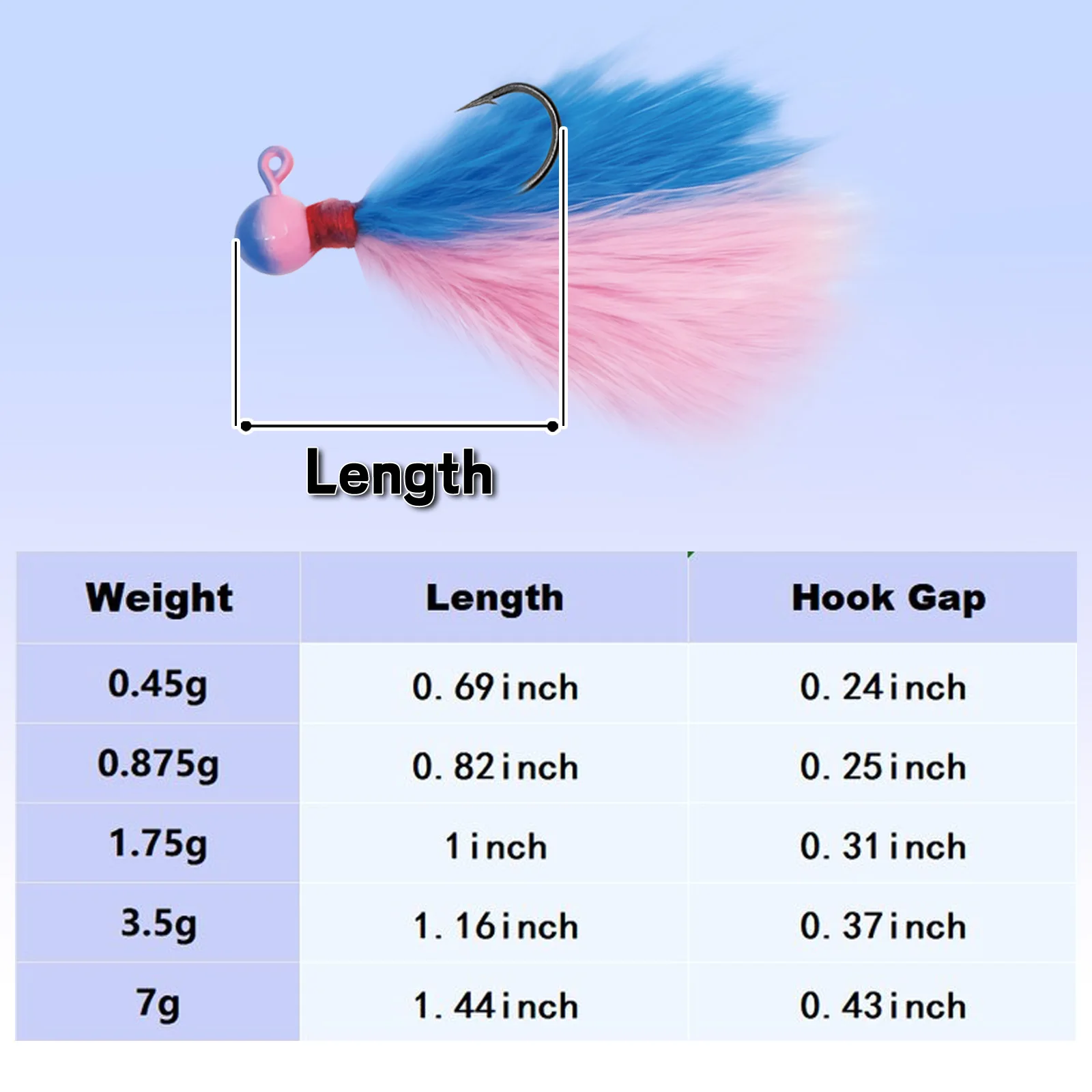 Têtes plombées jig 5pcs avec plumes marabou, coloris mixte 0.45-7g pour truite, perche et eau salée