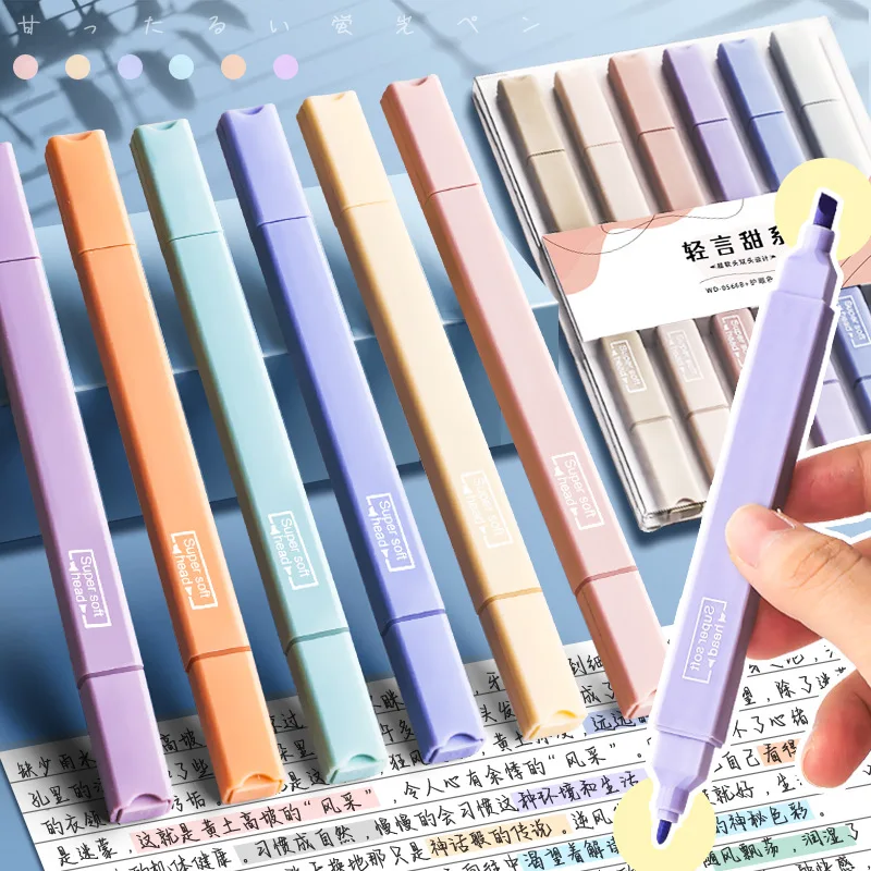 Highlighter Fluorescent Pens 6Pcs Aesthetic Double Headed Pastel color Highlighters Stationary Supplies Drawing Marker Pen highlighter pen marker pen highlighter marker