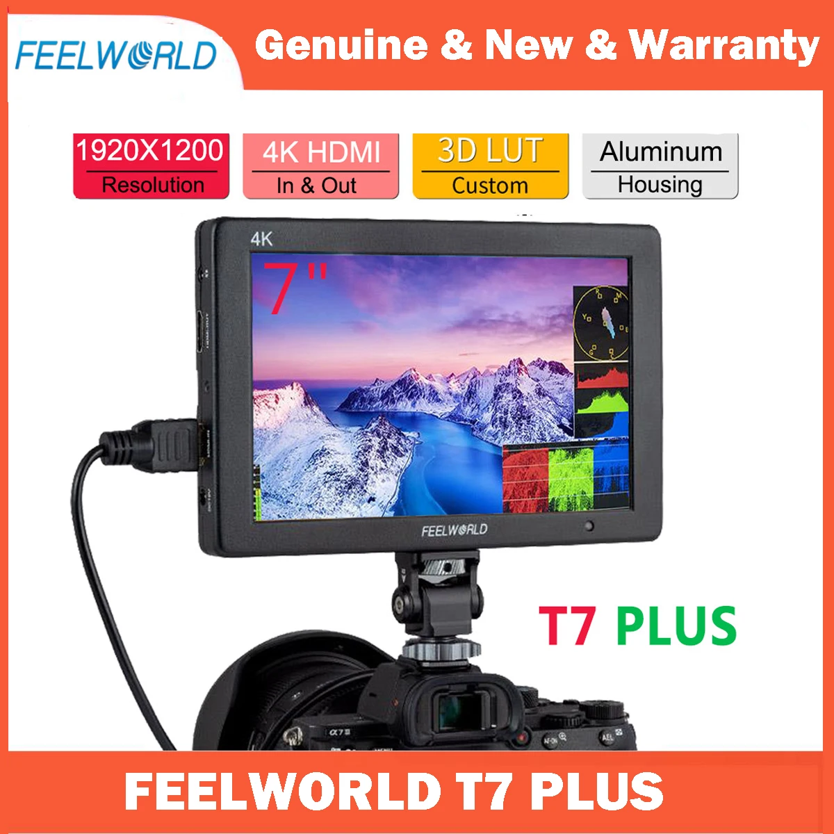 FEELWORLD Monitor T7 PLUS de 7 pulgadas, 3D LUT On Camera Field DSLR