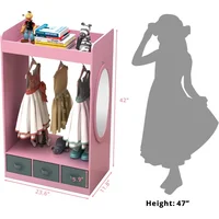 Children's Wardrobes , Dress up Storage with Mirror and Storage Bin,Kids Play Armoire Dresser with Mirror,Kids Costume Organizer 2