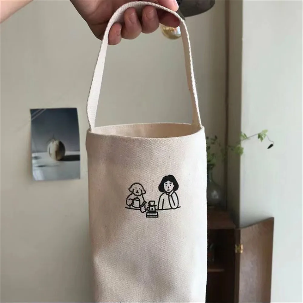 Portable Tote Bag Water Cup Bottle Holder Coffee Milk Tea Canvas Bag Eco Mini Storage Small Umbrella Handbag Red Wine Bag