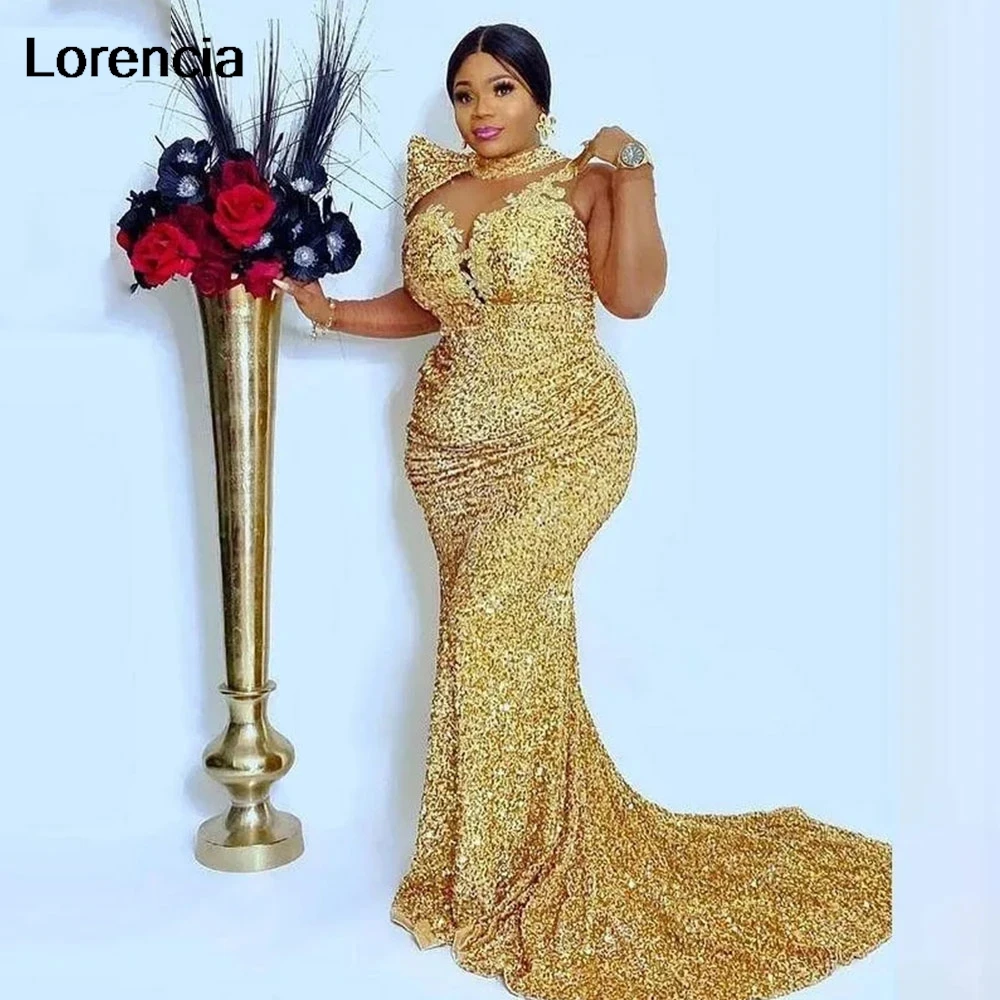 

Lorencia 2024 Golden Mermaid Prom Dress Sequin V Neck Special Formal Party Dress Sleeveless Evening Gowns Robe De Soiree YPD9