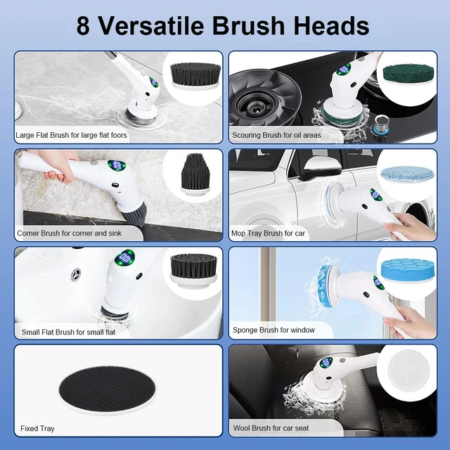 Brosse à livres électrique rotative sans fil, ménage multifonctionnel, cuisine, fenêtres, toilettes, 8 en 1 6