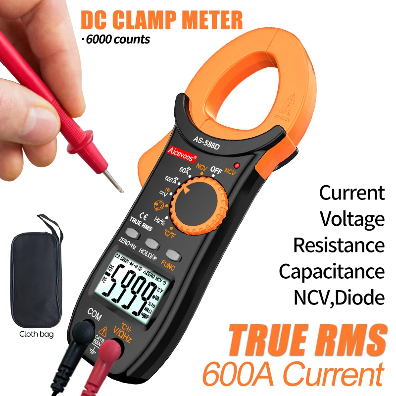 Aicevoos Pinza Amperometro Digitale Ac Dc Auto Rang 600A Morsetto Di Corrente True Rms Multimetro Amperometro Tester Di Tensione Ohm Capacità Ncv