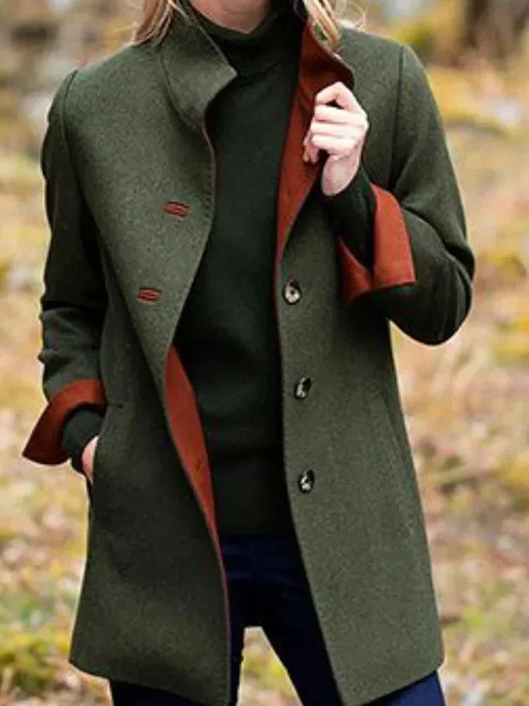 

Повседневное шерстяное пальто для женщин, винтажные модные куртки с длинным рукавом в Корейском стиле, однобортные Новые осенне-зимние пальто