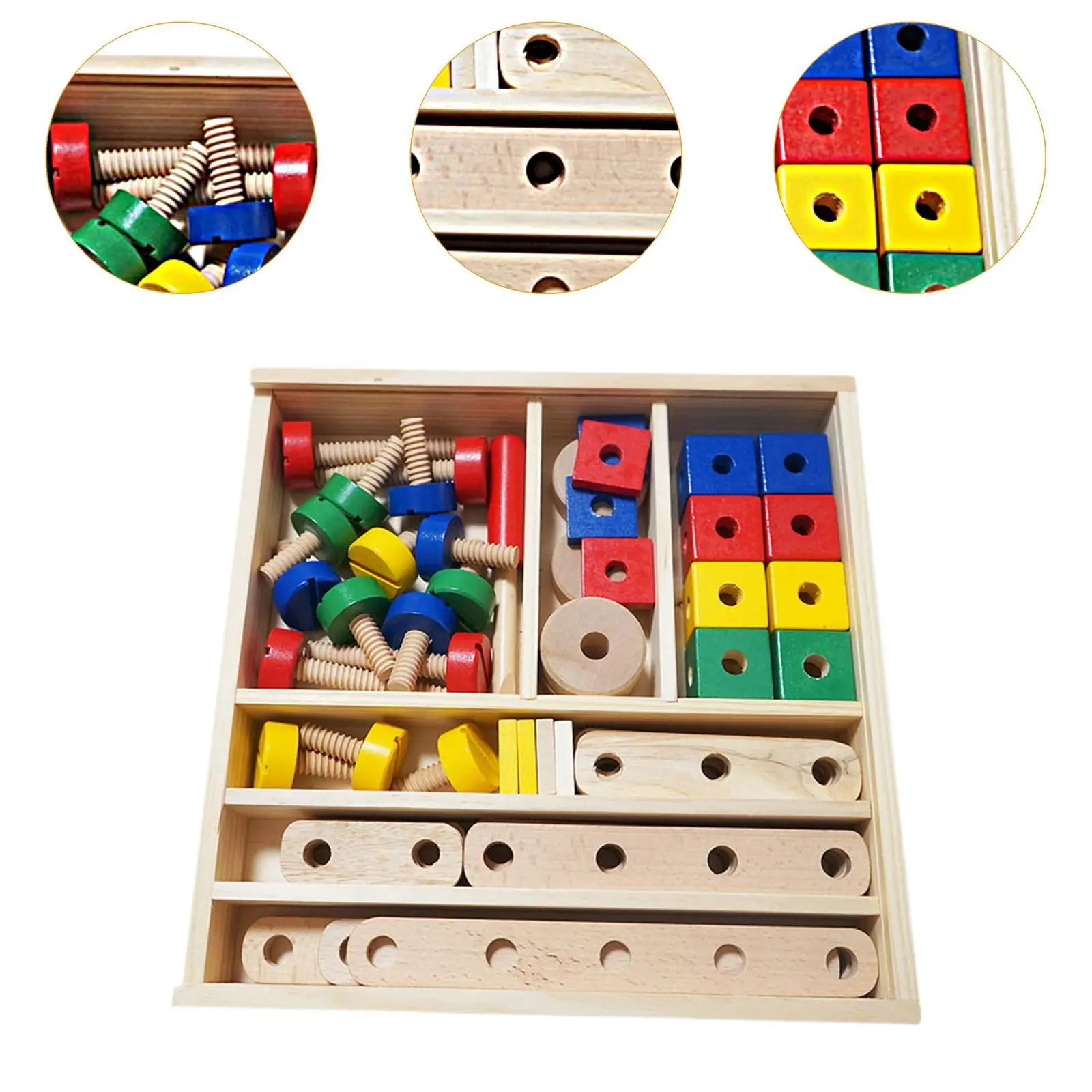 Kids Nut and Bolts Toy Wood Block Building Kit for Birthday Gift Party Toy