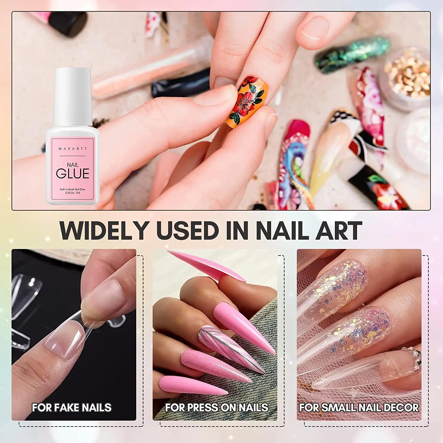 Makartt Nail Glue for Acrylic Nails Super Brush on Nail Glue Kit Bond Quickly Artificial Nail Adhesive Glue for Nail Tips 5