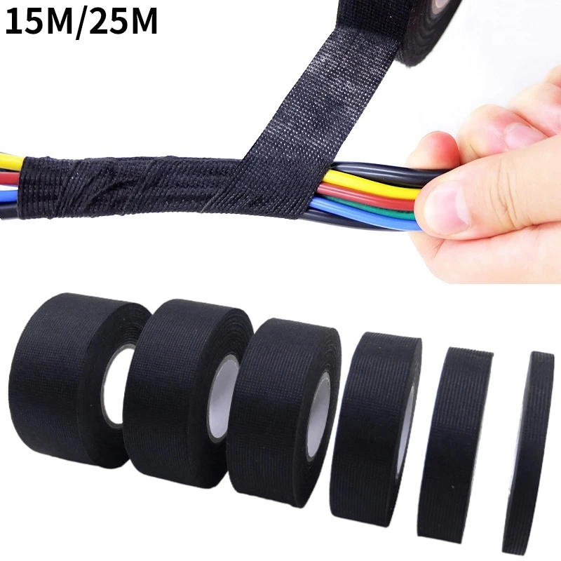 15M Heatresistant Adhesive Cloth Fabric Tapes 9/15/19/25/30/38mm For Automotive Cable Harness