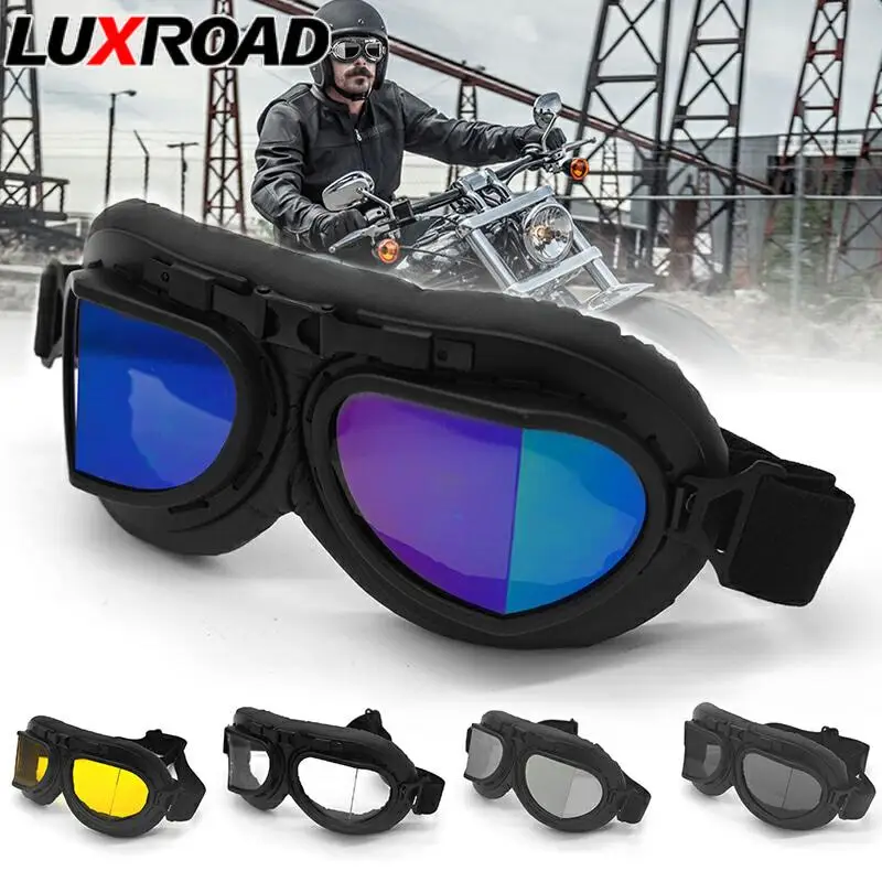 

Adult Motorcycle Goggles Off Road Outdoor Sports Ski Scooter Snowboard Protect Motocross Leather Windproof Black Frame Glasses