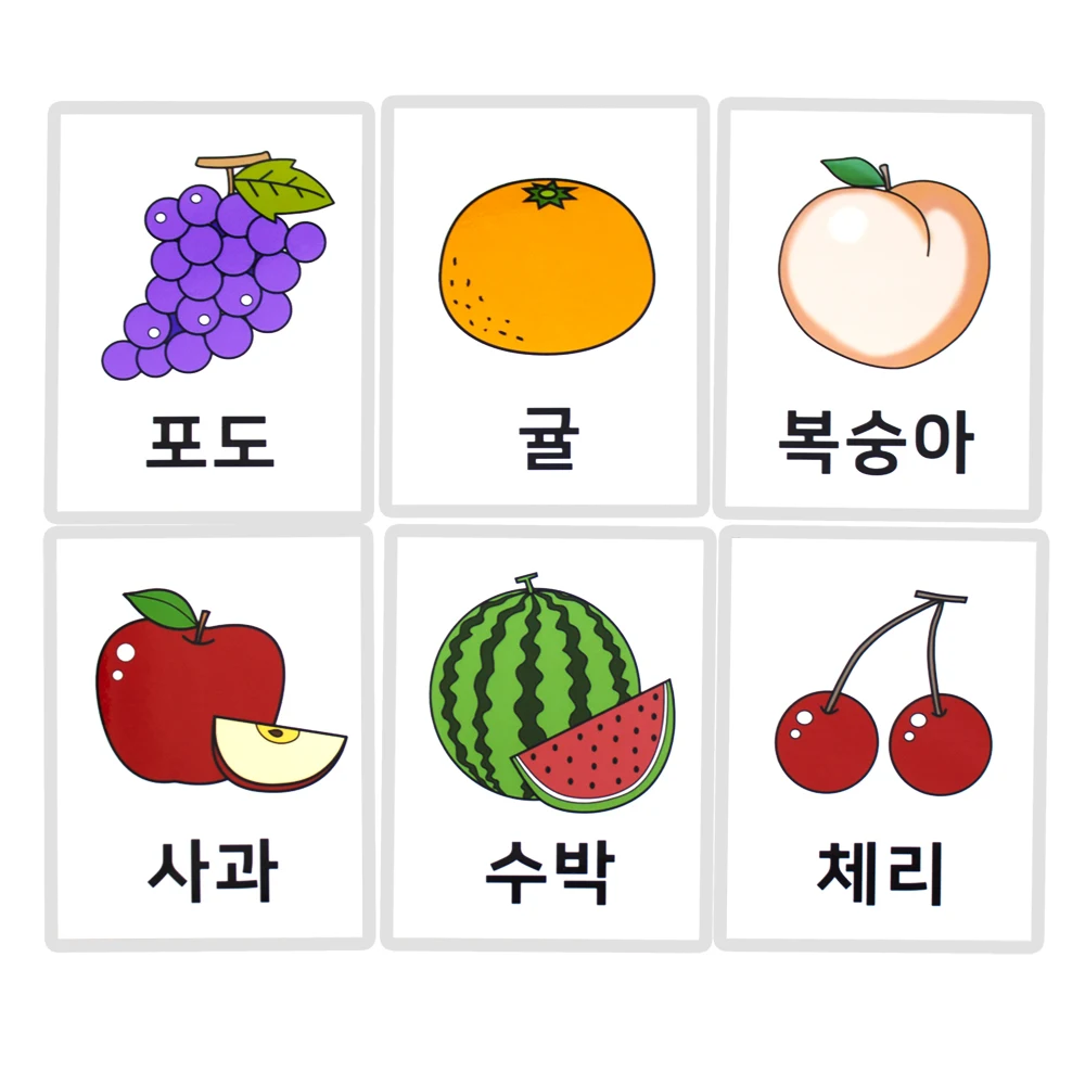 16Pcs Kids Korean Fruit Learning Word Flash Cards Learning toys for Children Cognition Memory Early Educational Montessori games 3