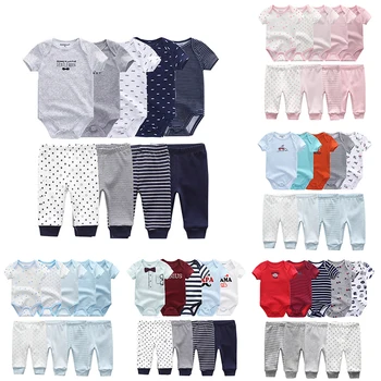 9 Pcs/Lot Unisex Newborn Bodysuits+Pants Clothing Sets Cartoon Cotton Baby Boy Girl Clothes 1