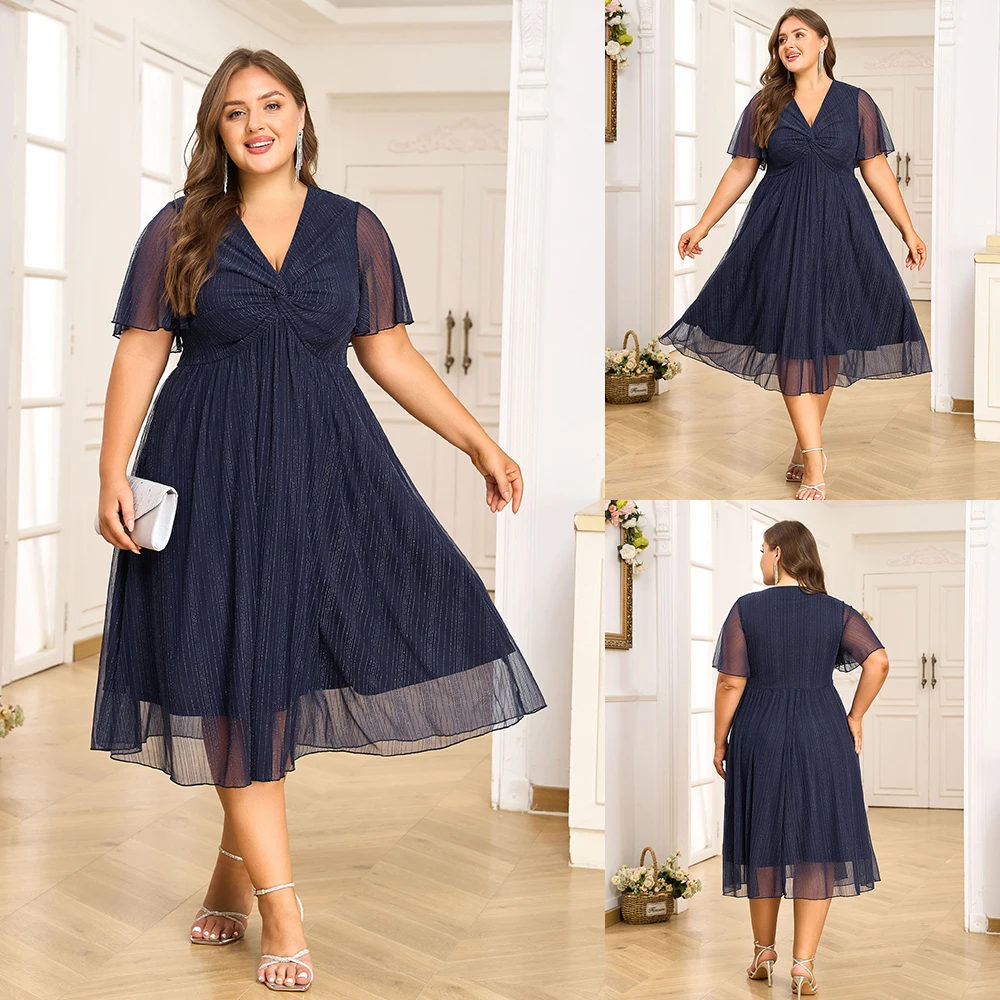 Plus Size Women’s V-Neck Solid Dresses Elegant Evening Party Dress Prom Female Large Size Bridesmaid Dresses 2XL 3XL 4XL 5XL 6XL Best Sellers In Women's Clothing