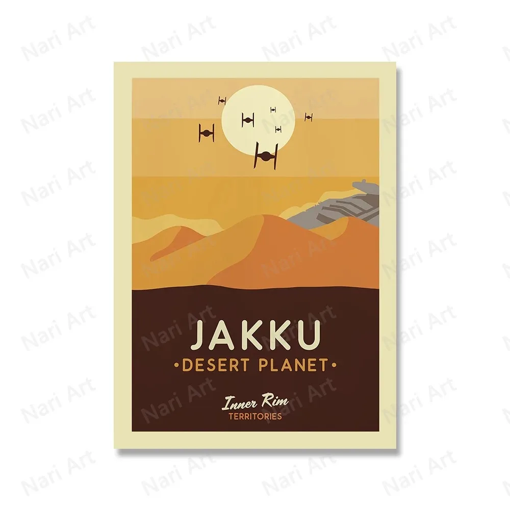 thumbnail image 1 of Pintura en lienzo con paisaje abstracto de la estrella de Hoth, planeta Tatooine retro, impresiones de carteles de películas minimalistas de Wars para la decoración del hogar de la sala de estar, 1 of 5