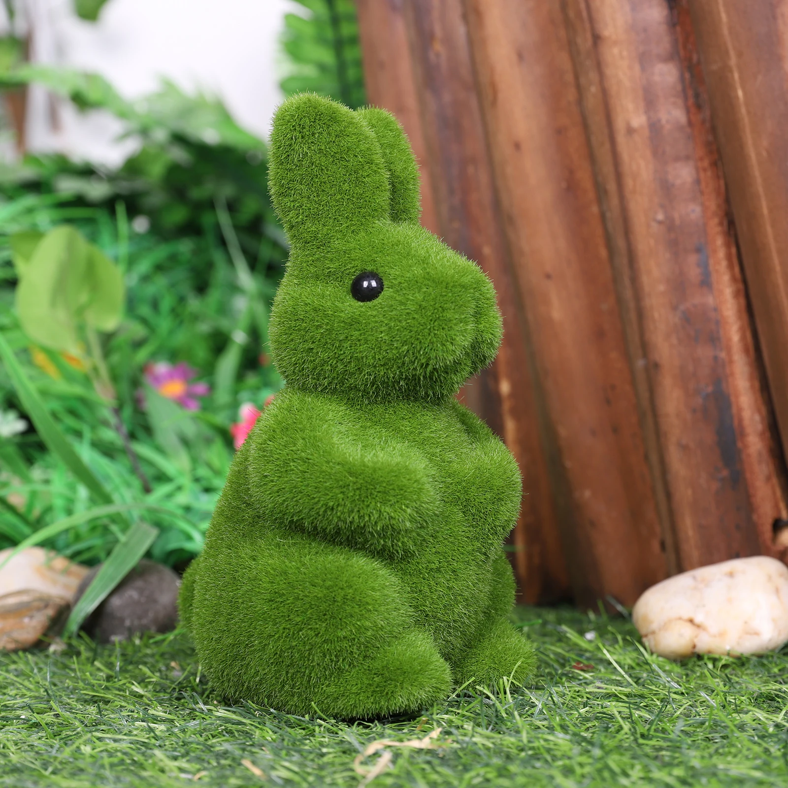 Artificial Moss Bunny Figurine Decorative Statue for Patio Garden