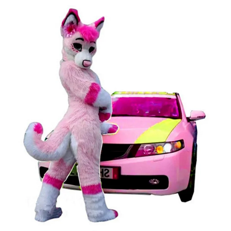 Sexy Pink Husky Fox Dog Mascot Costume Suits Cosplay Long Fur Fancy Dress Adults Factory Wholesale Free Postage y2k adults adjustable all match belt unisex korean canvas belts casual sport plastic buckle colorful tactical long waistband new