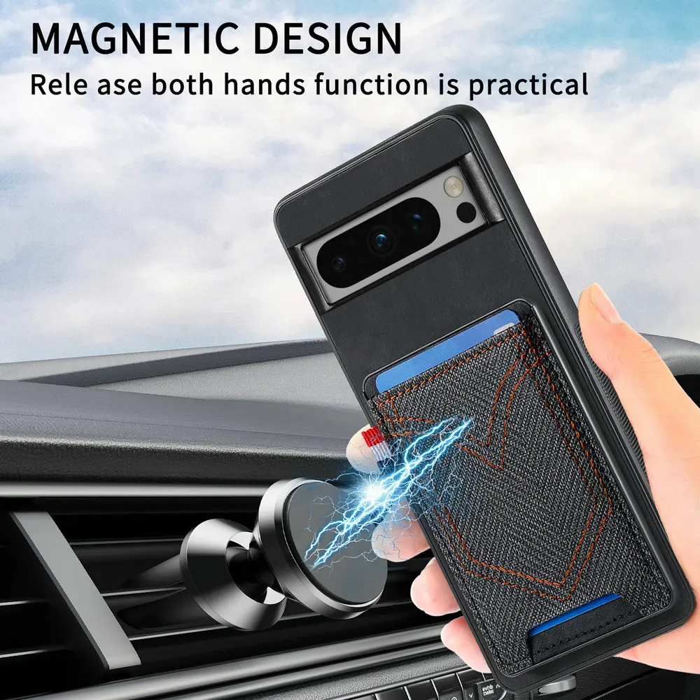 Leather Card Holder Case with Magnetic Car Mount and Shockproof Protection