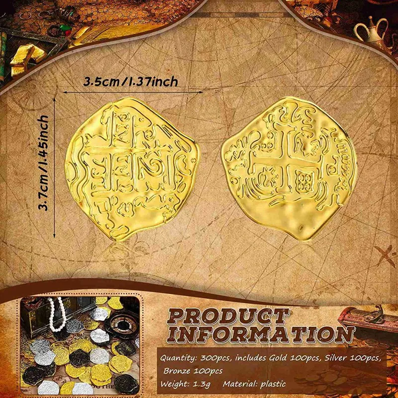 B05B-900 Pcs Plastic Gold Coins Pirate Coins Kids Play For Pirate Party Treasure Chest Games Tokens Toys Cosplay