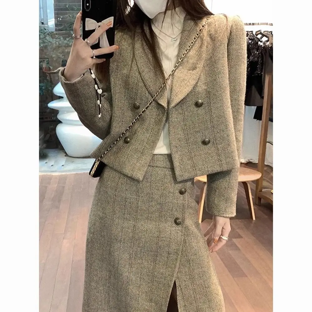 

Retro High-End Sweet and Spicy Style Street Explosion Set Women Spring/Autumn New Short Suit Jacket Half Skirt Two-Piece Set