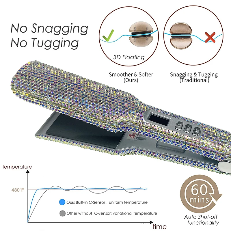 Hair Straightener Flat Iron With Rhinestones 2 Inch Titanium Straightener Iron with LCD Display Fast Heating Plancha de Cabello 5
